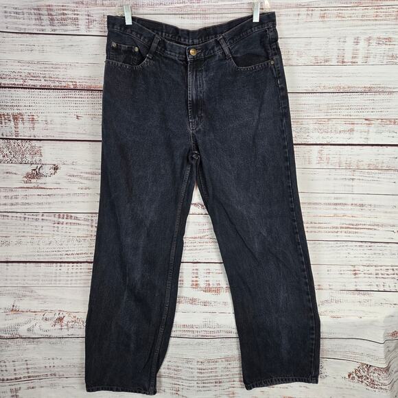 Men's Sz 40 Black Baggy Jeans Rugged Western Straight Leg Cowboy Gorpcore Denim - Picture 1 of 10